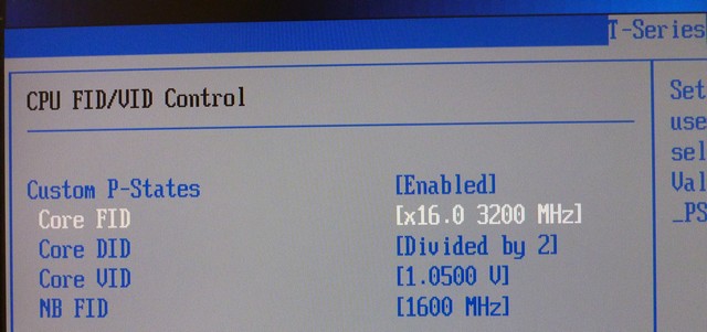 BIOS screen (2) : custom P-state setting