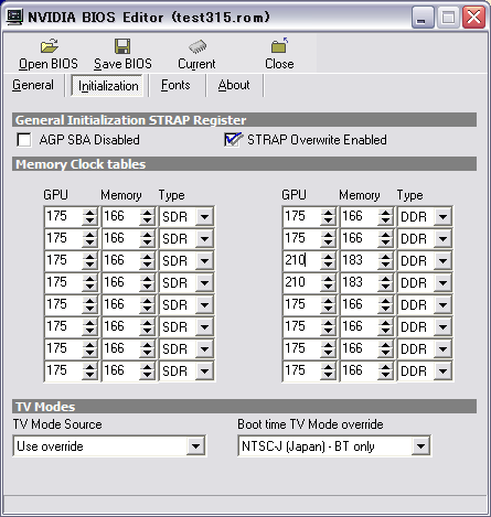 modify core and memory clock [NVIDIA BIOS Editor]